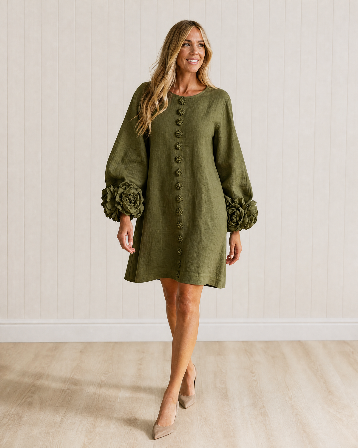 Francesca Floral-Detail Button Mini Dress