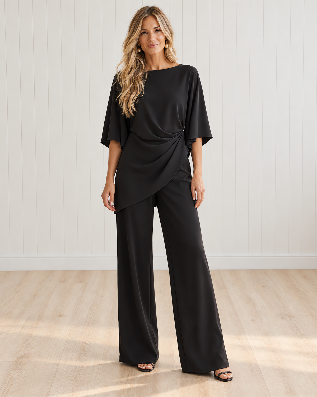 Gabriella | Draped Blouse and Wide Trouser Set
