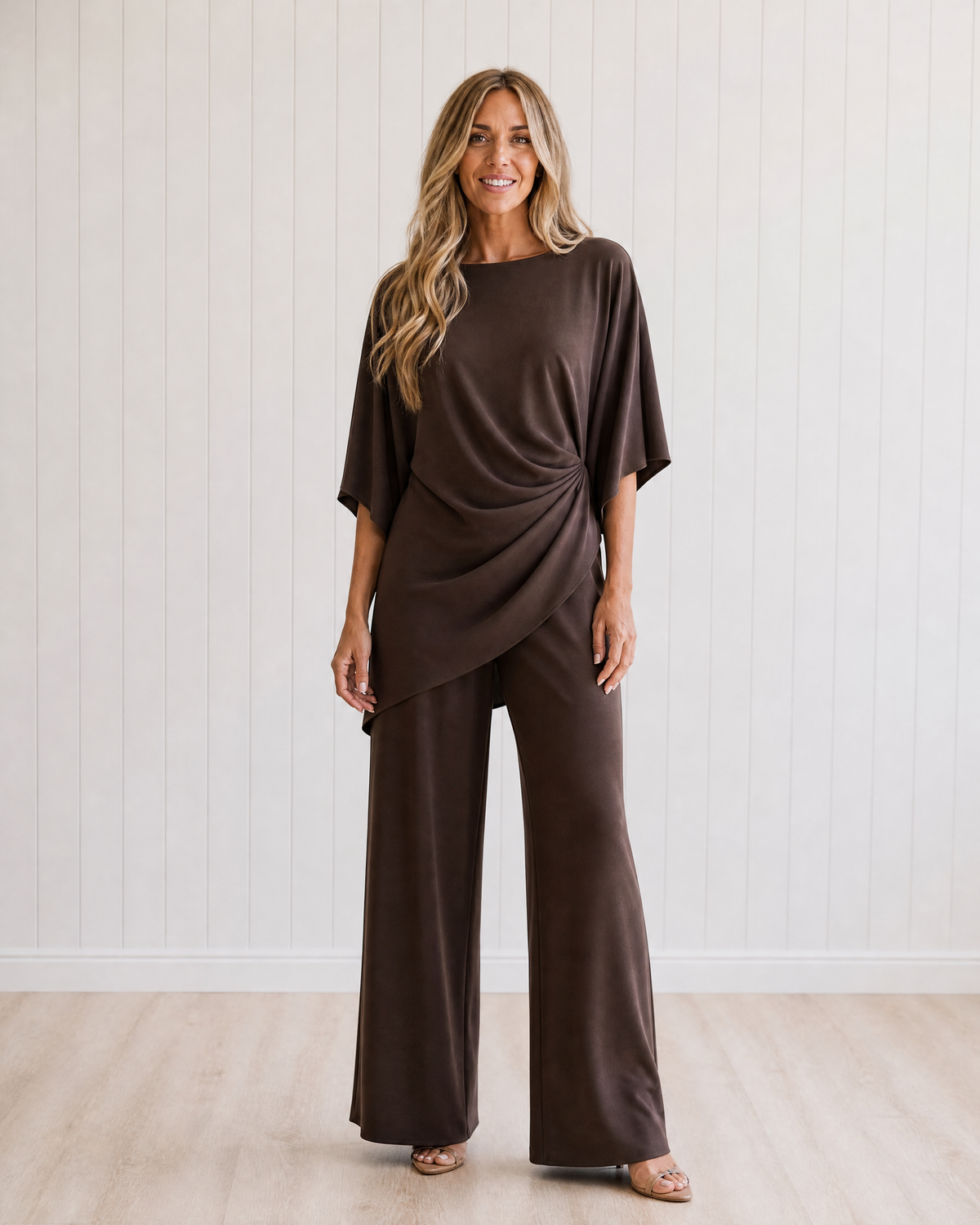 Gabriella | Draped Blouse and Wide Trouser Set