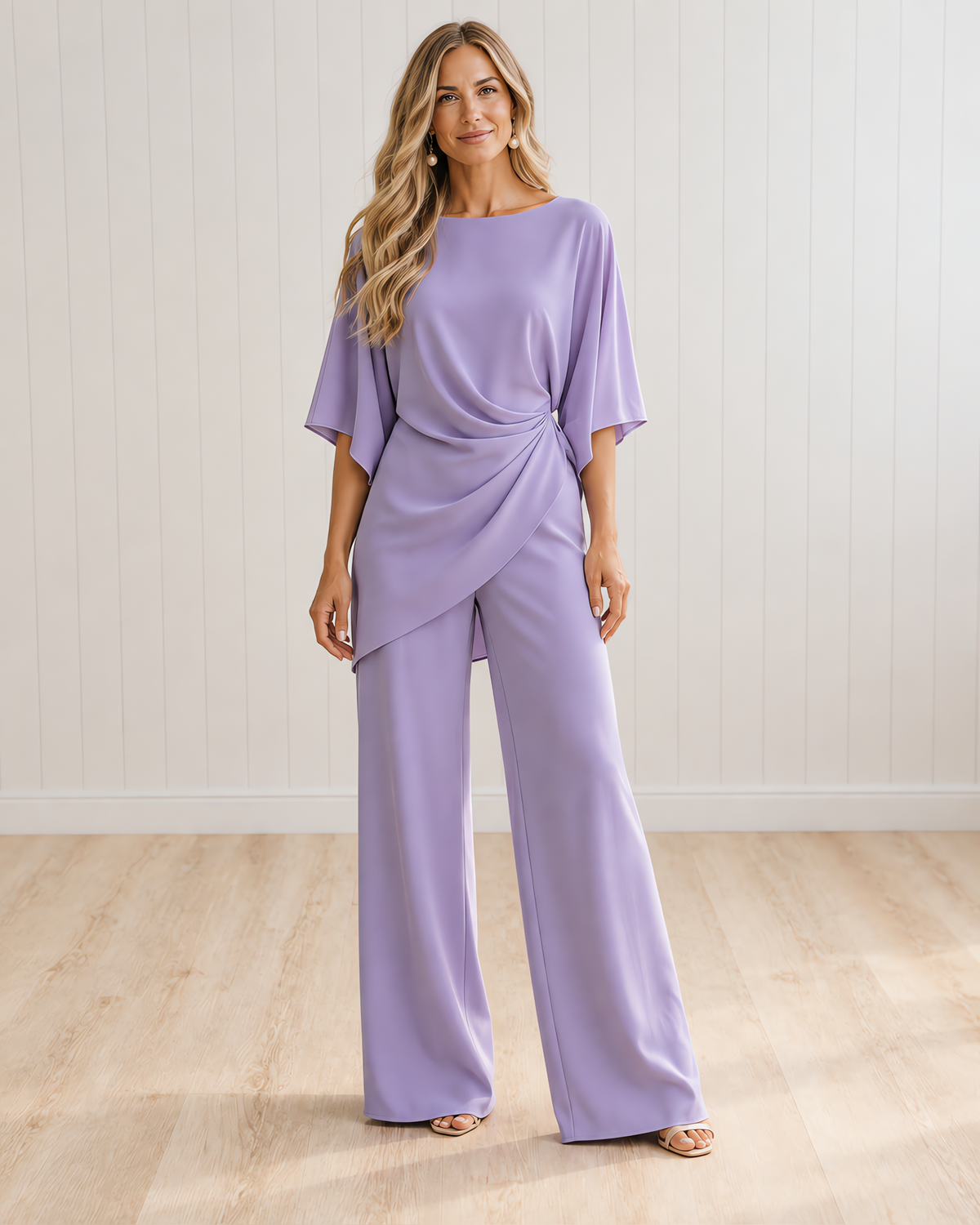 Gabriella | Draped Blouse and Wide Trouser Set