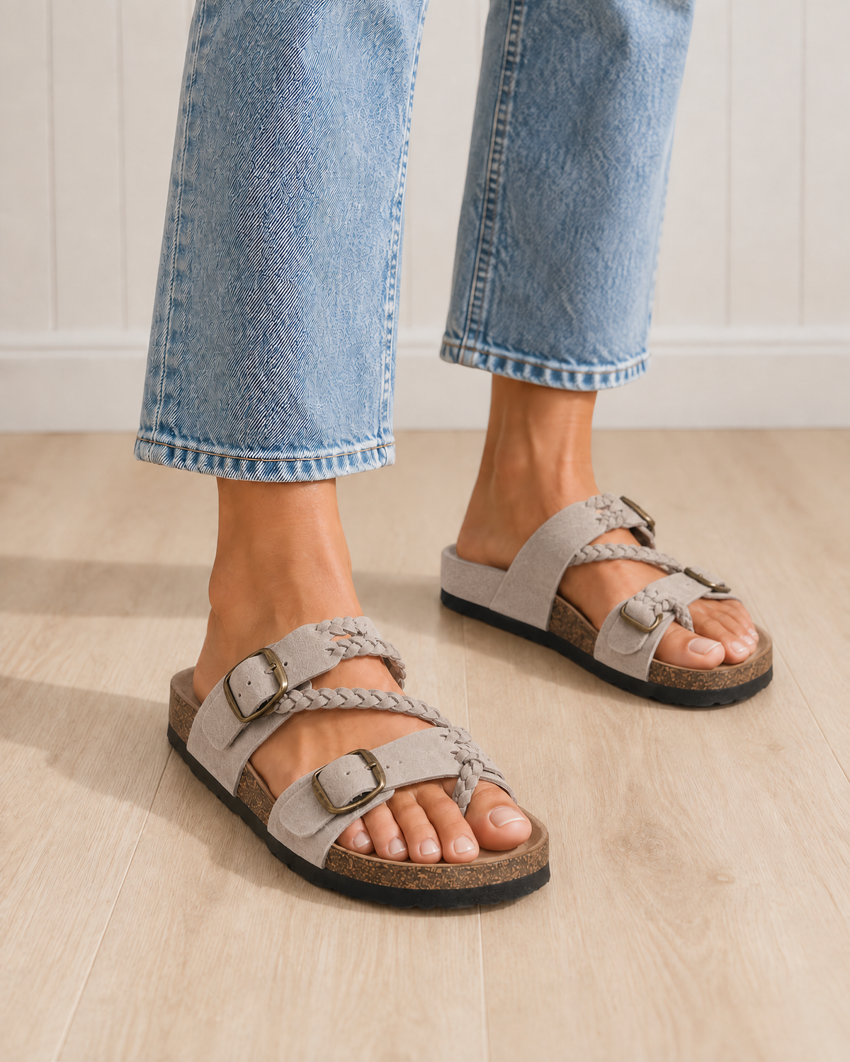 Hayleigh Braided Cork Orthopaedic Sandals with Double Buckles