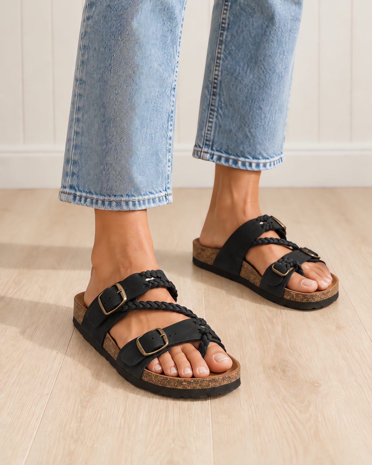Hayleigh Braided Cork Orthopaedic Sandals with Double Buckles