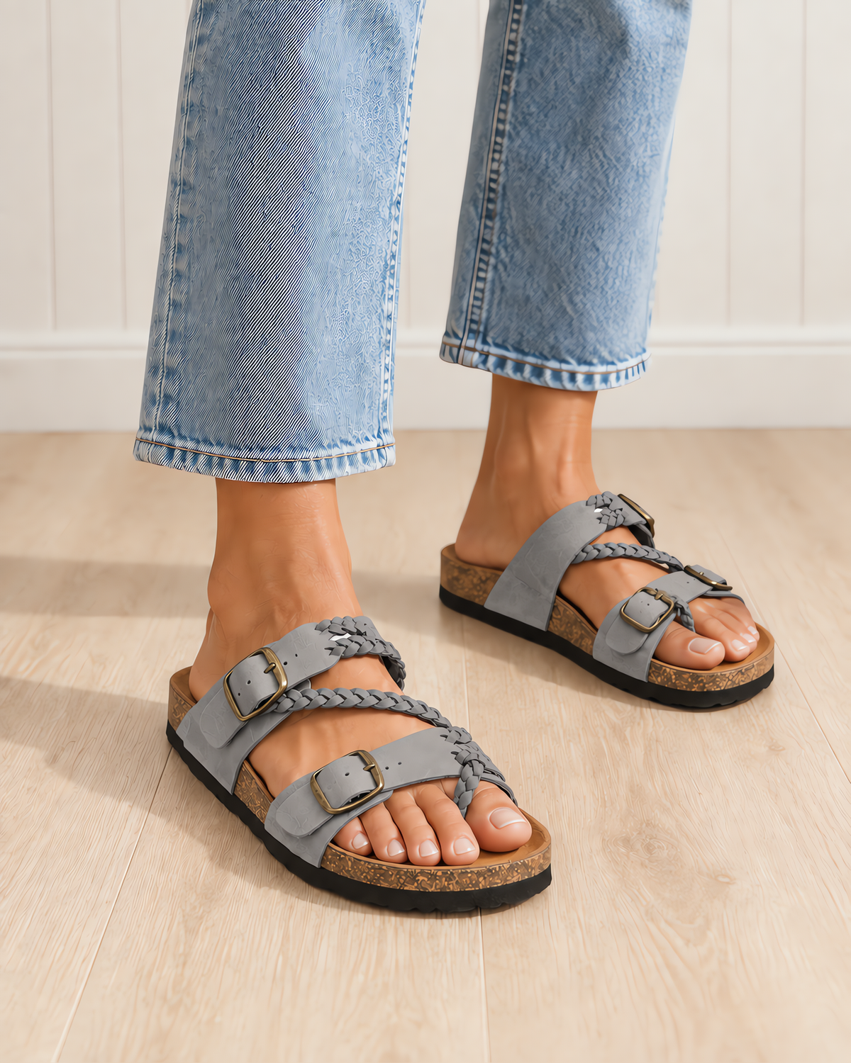 Hayleigh Braided Cork Orthopaedic Sandals with Double Buckles