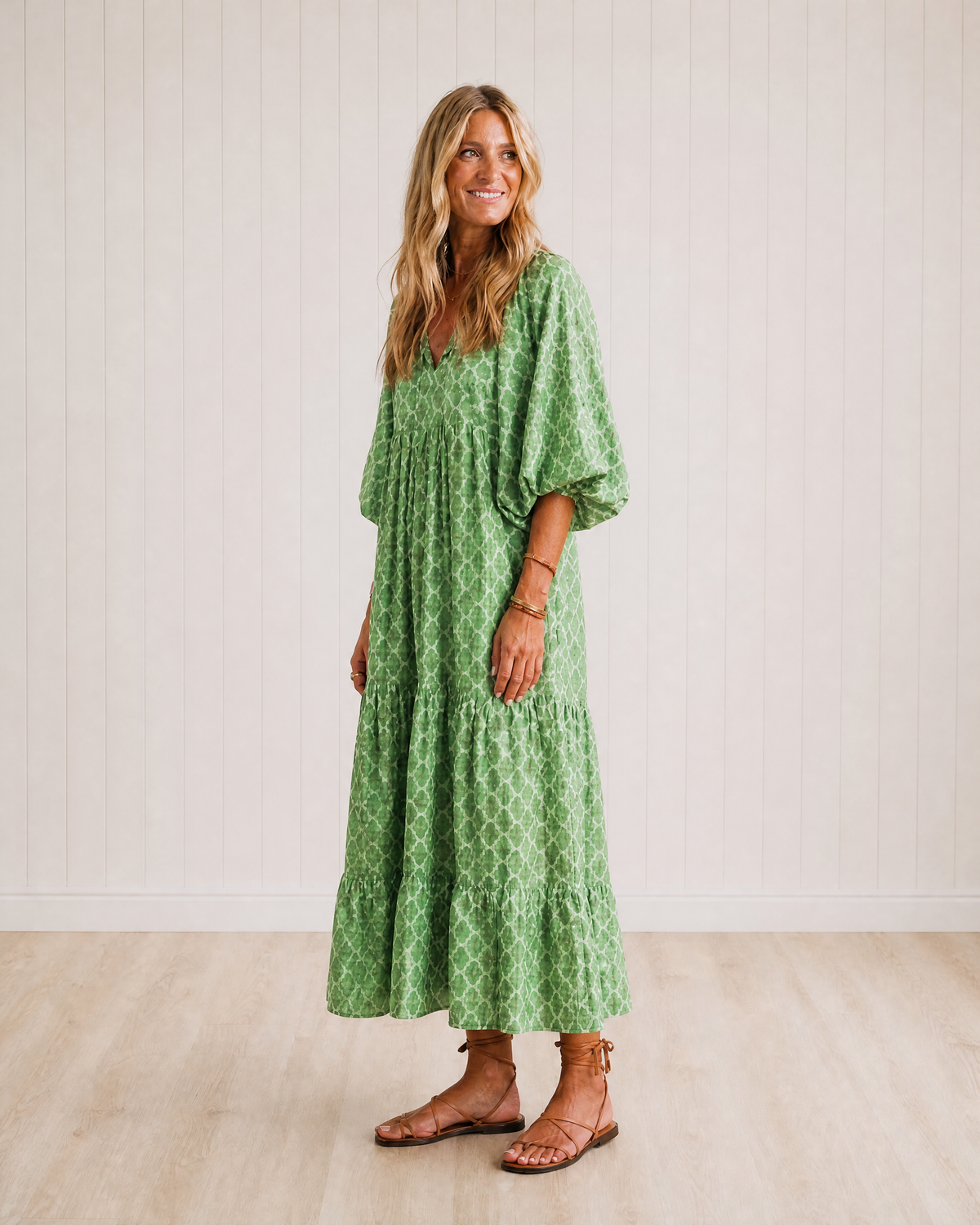 Hermione Patterned Midi Dress in green