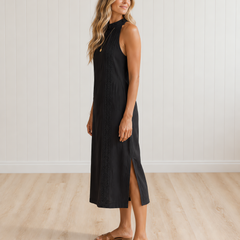 JIMENA Midi Dress with Mao Collar