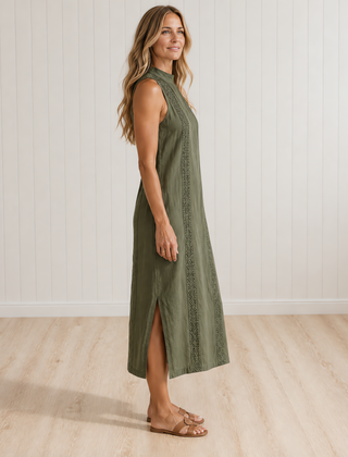 JIMENA Midi Dress with Mao Collar