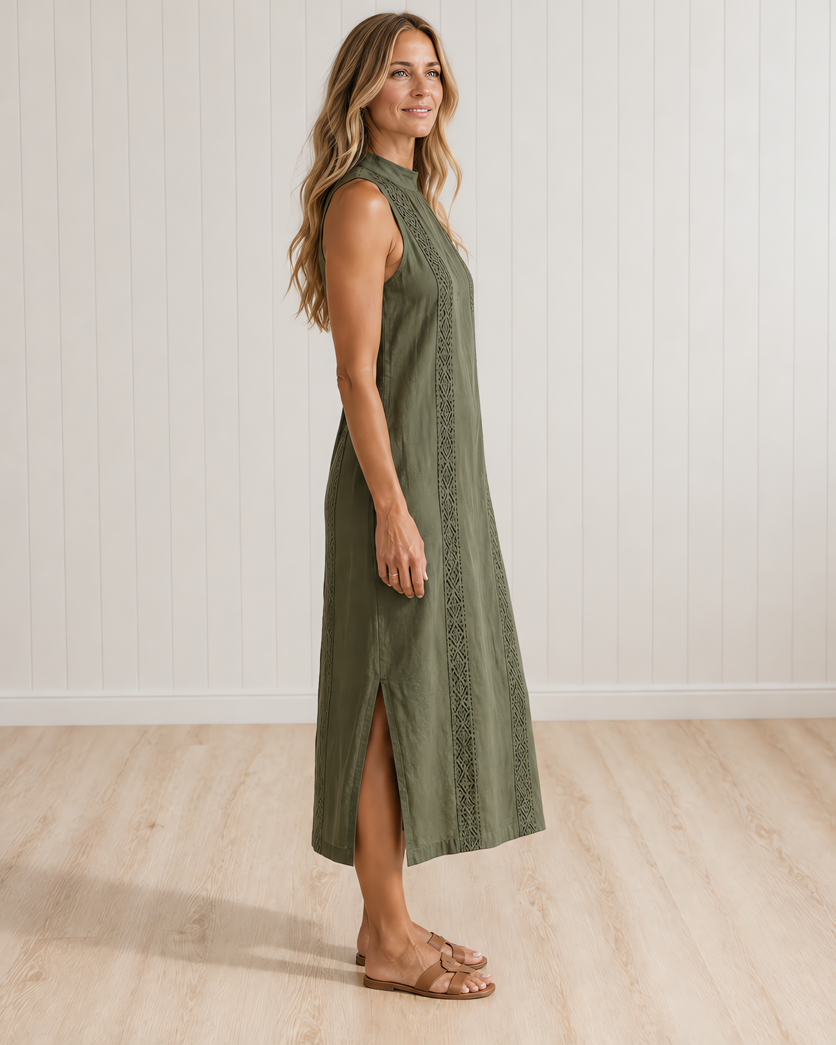 JIMENA Midi Dress with Mao Collar