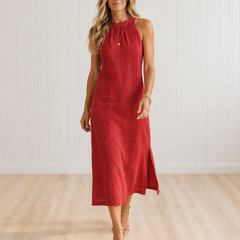 JIMENA Midi Dress with Mao Collar