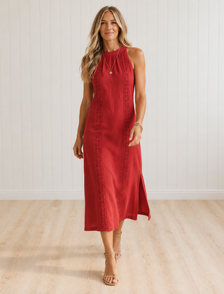 JIMENA Midi Dress with Mao Collar