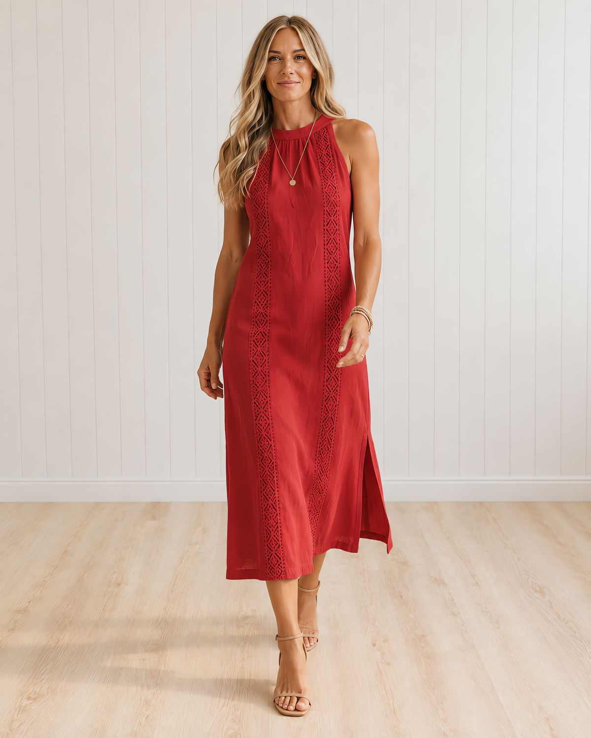 JIMENA Midi Dress with Mao Collar
