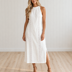 JIMENA Midi Dress with Mao Collar