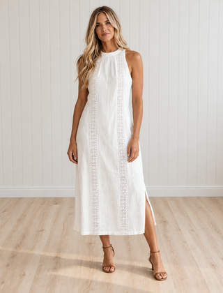 JIMENA Midi Dress with Mao Collar