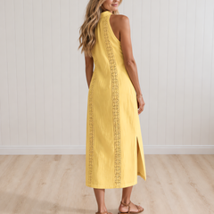 JIMENA Midi Dress with Mao Collar