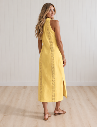 JIMENA Midi Dress with Mao Collar