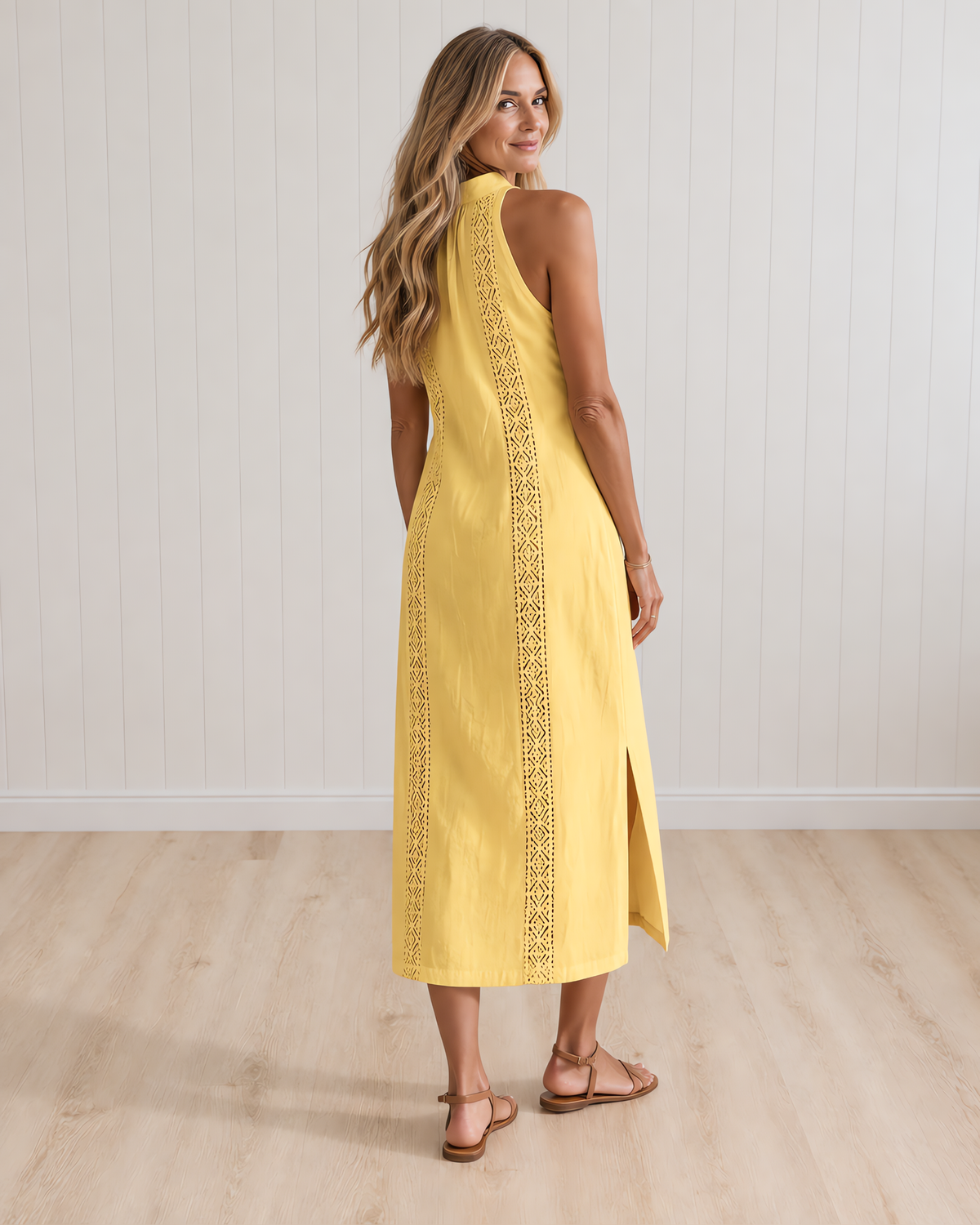 JIMENA Midi Dress with Mao Collar