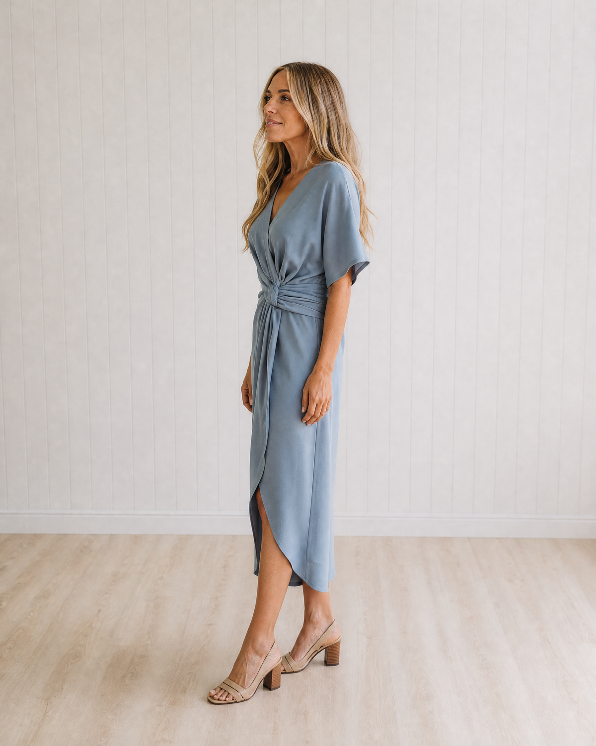 Lucinda Twist Front Midi Dress with Short Sleeves