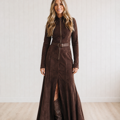 Marceline Long Brown Dress with Belt