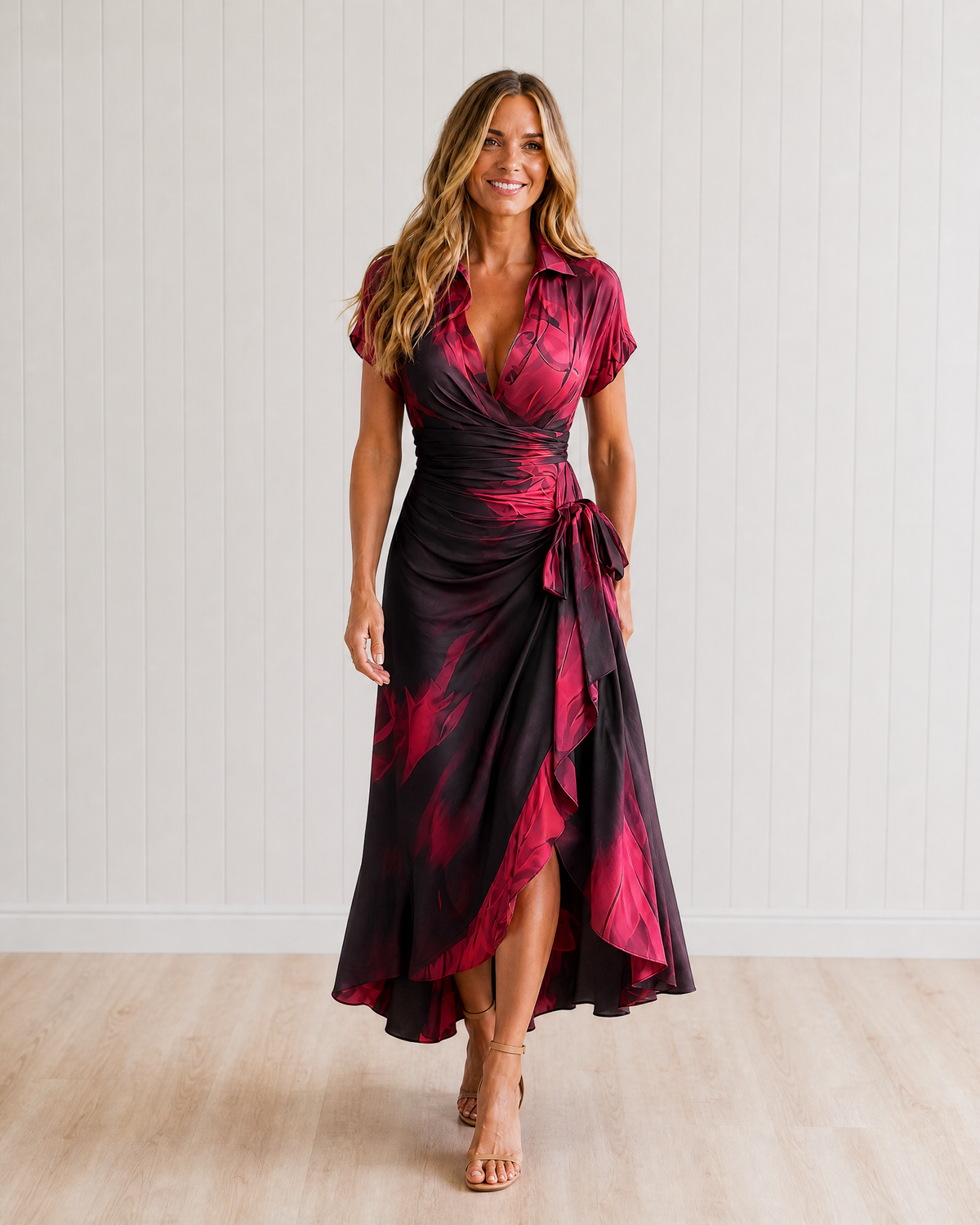 Maren | Abstract Print Wrap Midi Dress