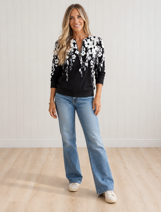 Marjolijn Floral Print Quarter Zip Top