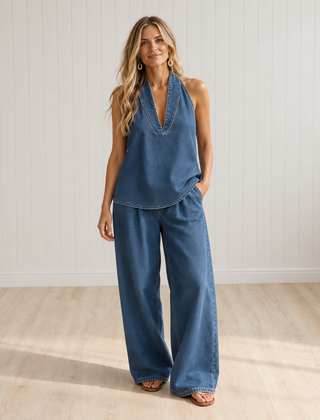 MARTINA Long Fluid V-Neck Set