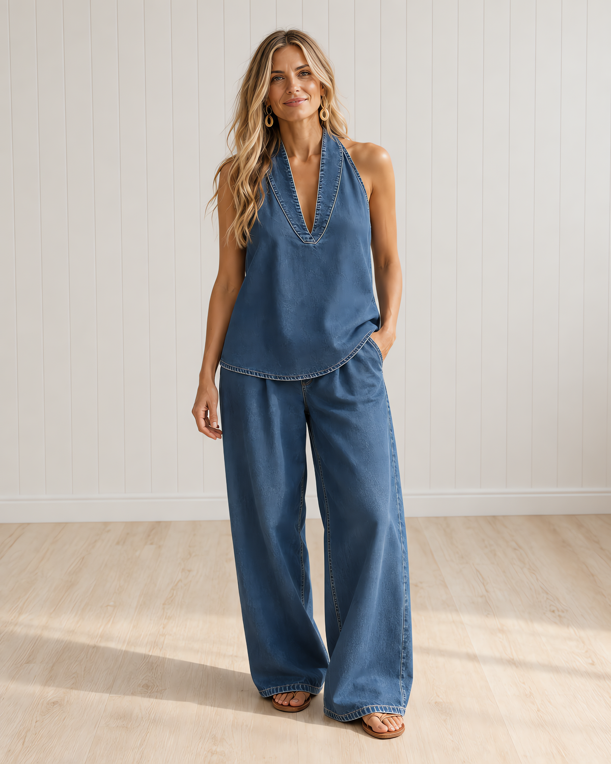 MARTINA Long Fluid V-Neck Set