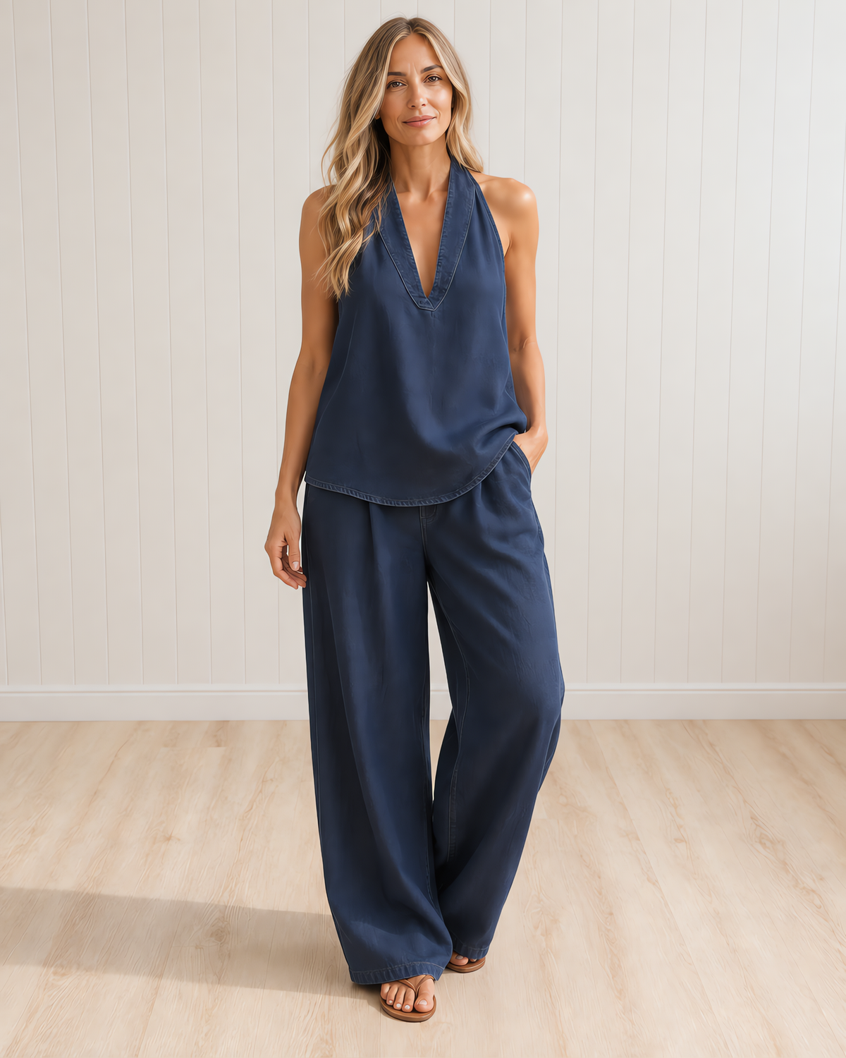 MARTINA Long Fluid V-Neck Set