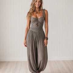 Nieves Grey Lace Bandeau and Harem Trousers Set