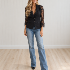 Noémie | High Black Blazer with Semi-Sheer Sleeves
