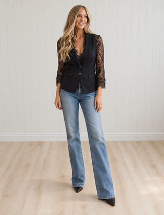 Noémie | High Black Blazer with Semi-Sheer Sleeves