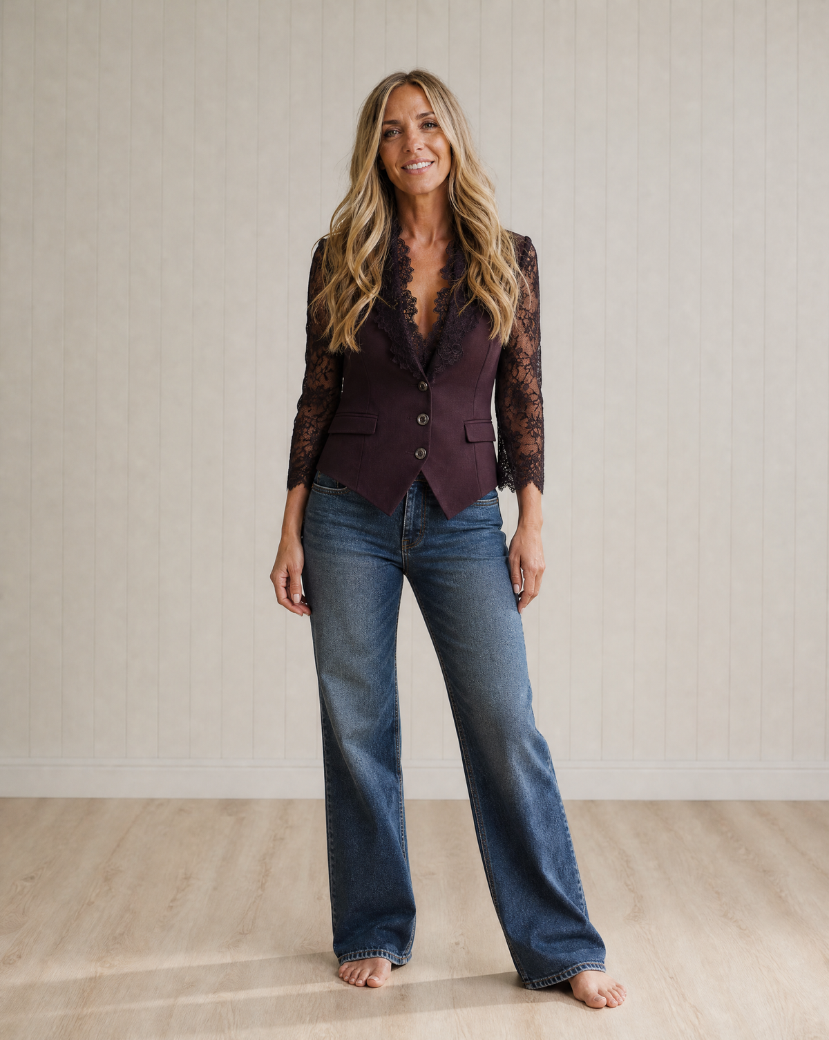 Noémie | High Black Blazer with Semi-Sheer Sleeves
