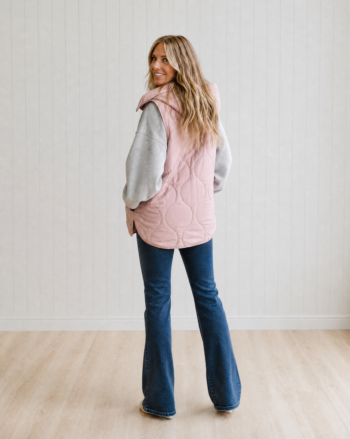 Women's Quilted Hooded Puffer Vest with Zip and Snap Buttons