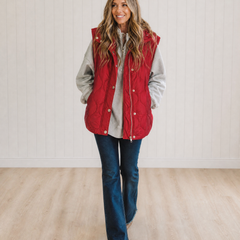 Women's Quilted Hooded Puffer Vest with Zip and Snap Buttons