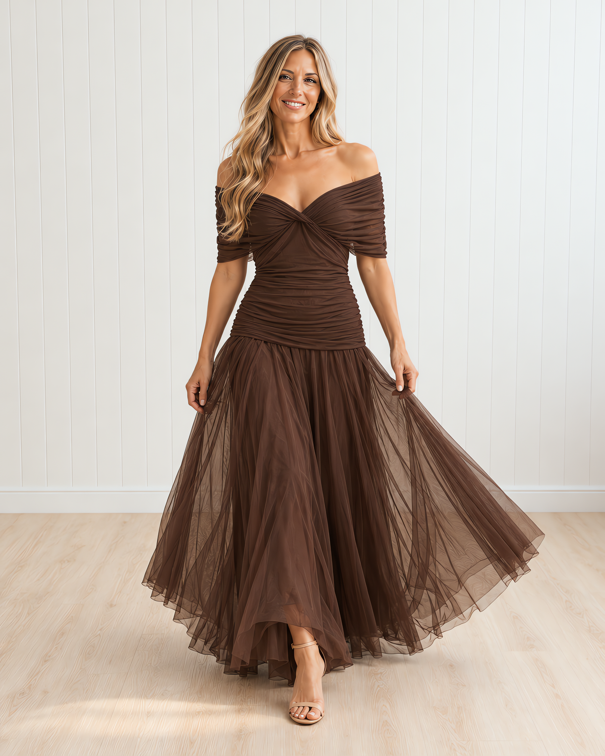 SANTANA Elegant Pleated Waist Maxi Dress