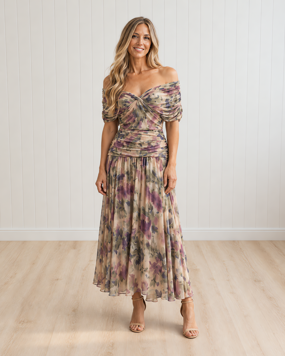 SANTANA Elegant Pleated Waist Maxi Dress