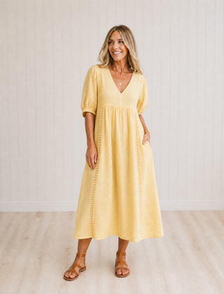 SEFI Midi Dress with Lace Detail and V-Neck