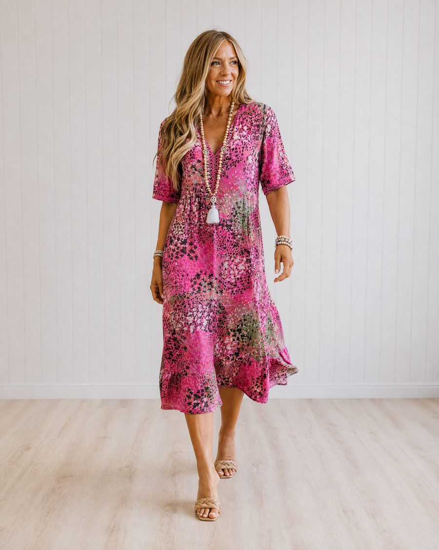 Susan Chic Midi Dress with Flattering Tummy Coverage