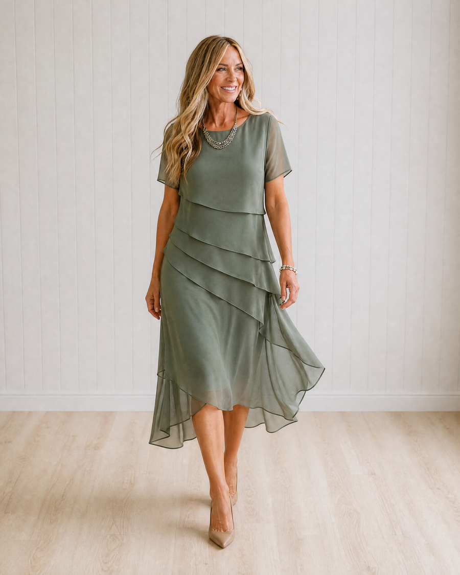 Talia Tiered Chiffon Midi Dress