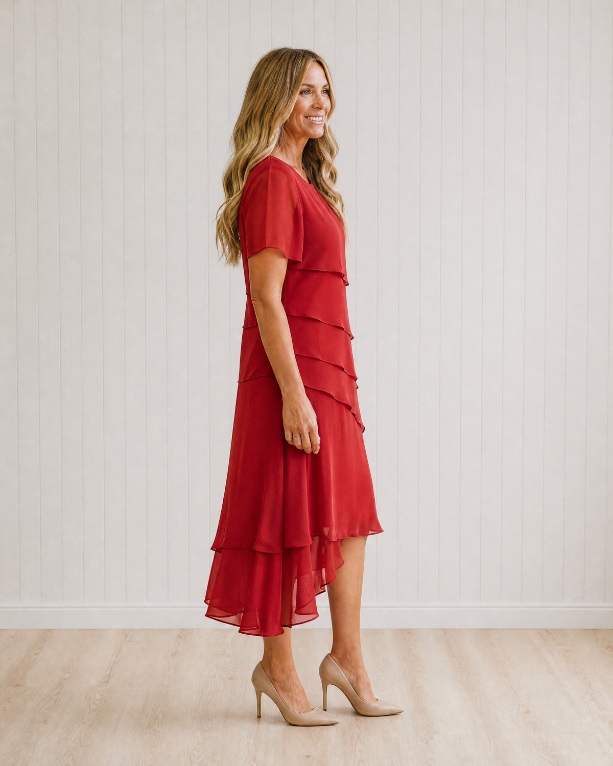 Talia Tiered Chiffon Midi Dress