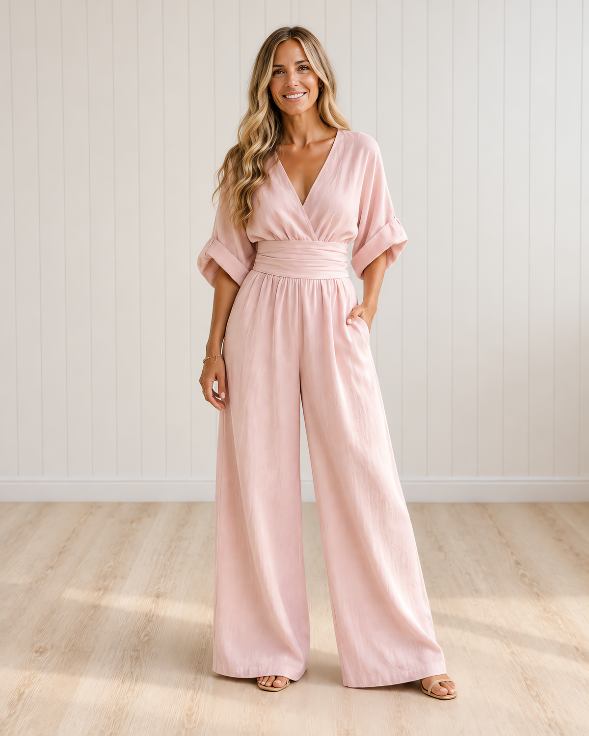 Tessa Elegant Wrap Jumpsuit with Wide Leg and Pockets