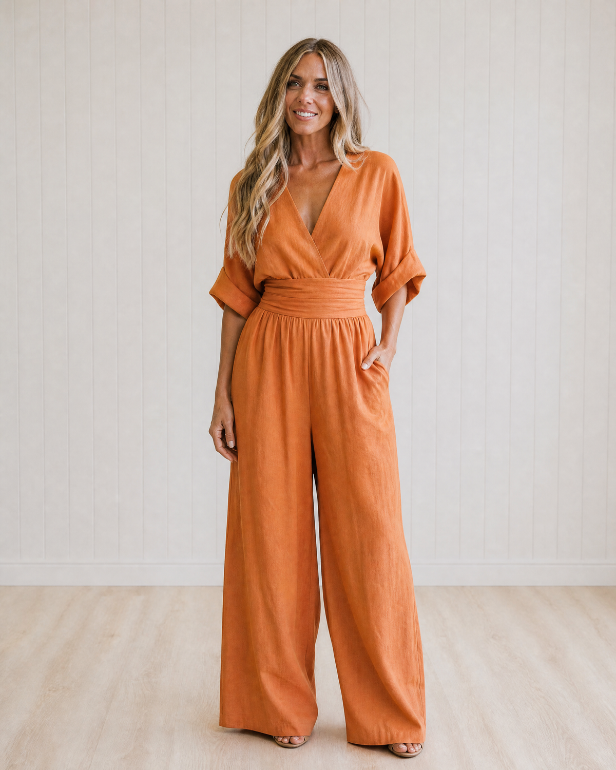 Tessa Elegant Wrap Jumpsuit with Wide Leg and Pockets