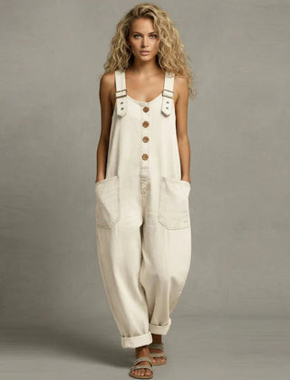 Romy relaxed denim jumpsuit in beige