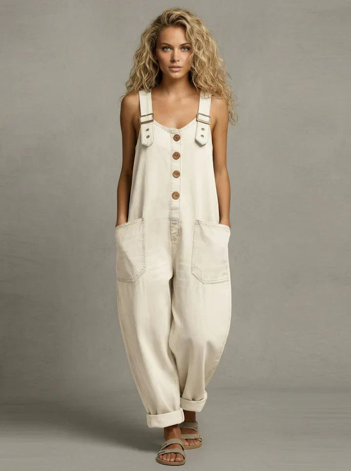 Romy relaxed denim jumpsuit in beige