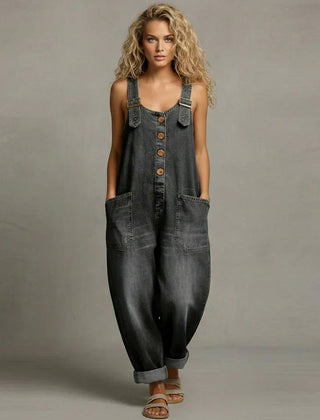 Romy relaxed denim jumpsuit in black