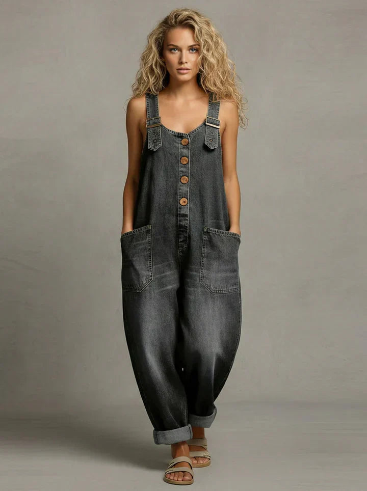 Romy relaxed denim jumpsuit in black