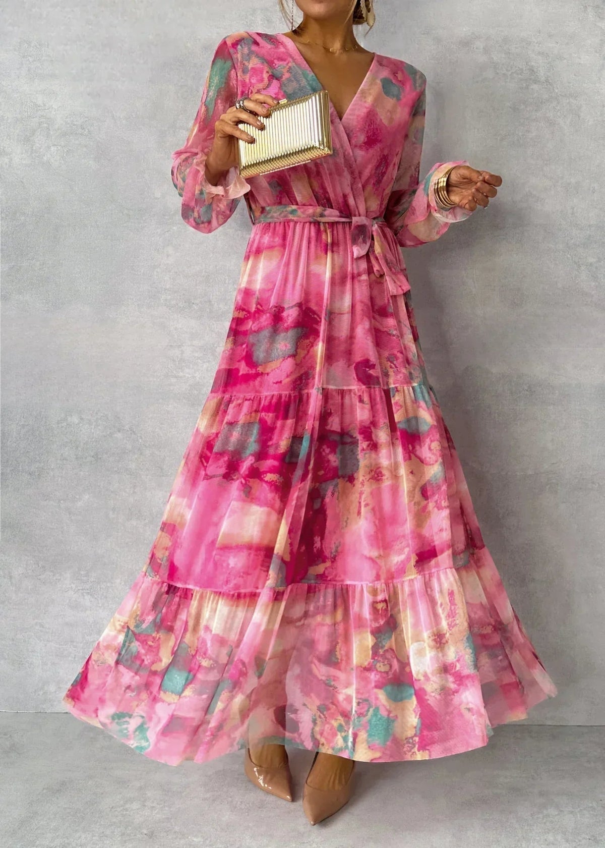 Meli Wrap Dress With Floral Print, Long Sleeve Wrap Dress for Women