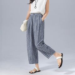 Chelsea gingham trousers styled with a blouse