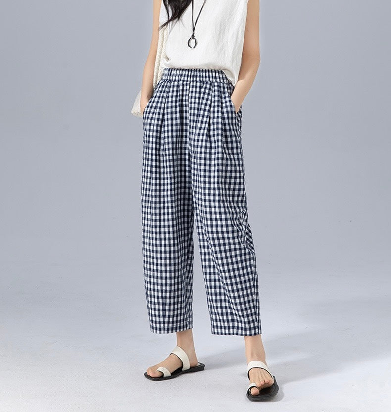 Chelsea trousers navy and white check detail