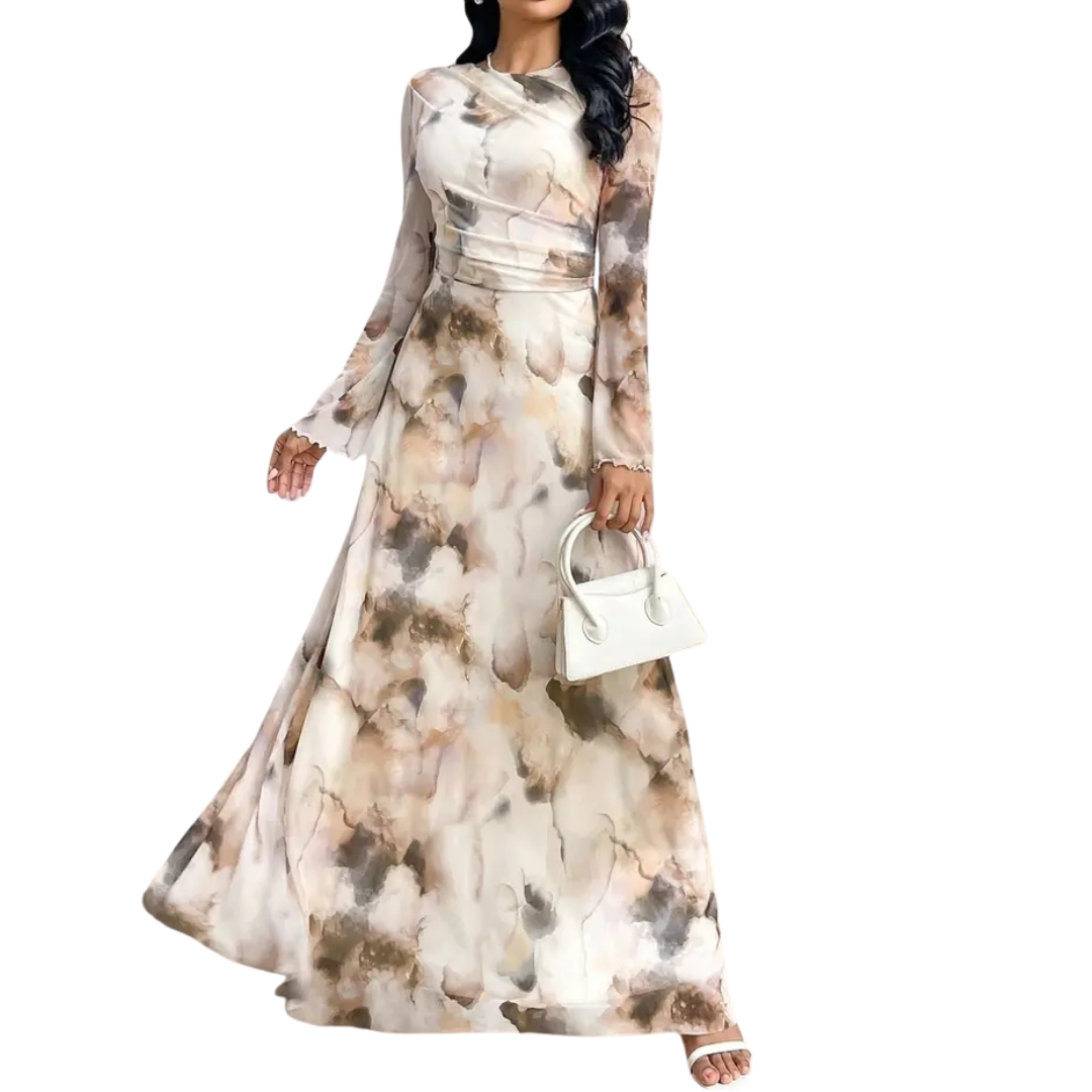 Multicolour printed bell sleeve midi dress