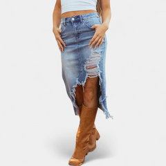Blake high waist denim maxi skirt in Myosotis blue