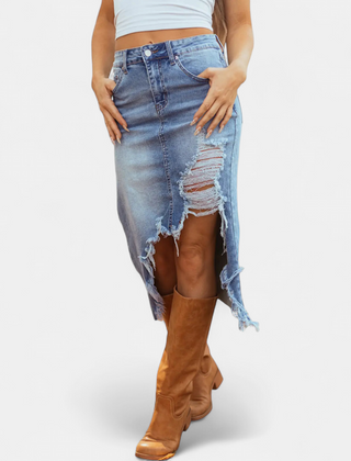 Blake high waist denim maxi skirt in Myosotis blue